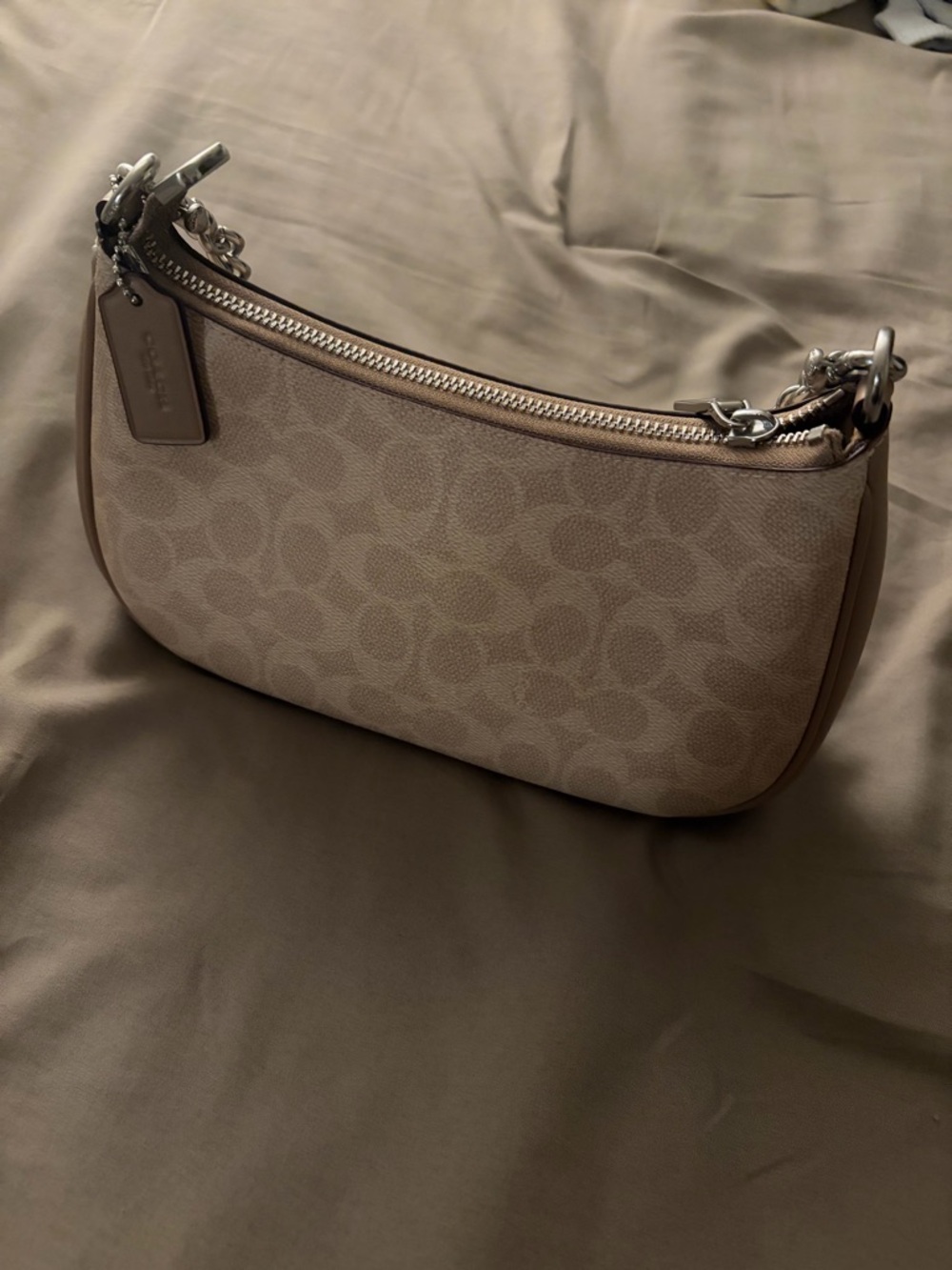 Coach Teri Shoulder Bag in Khaki/Tan with Silver Hardware - Picture 3 of 5